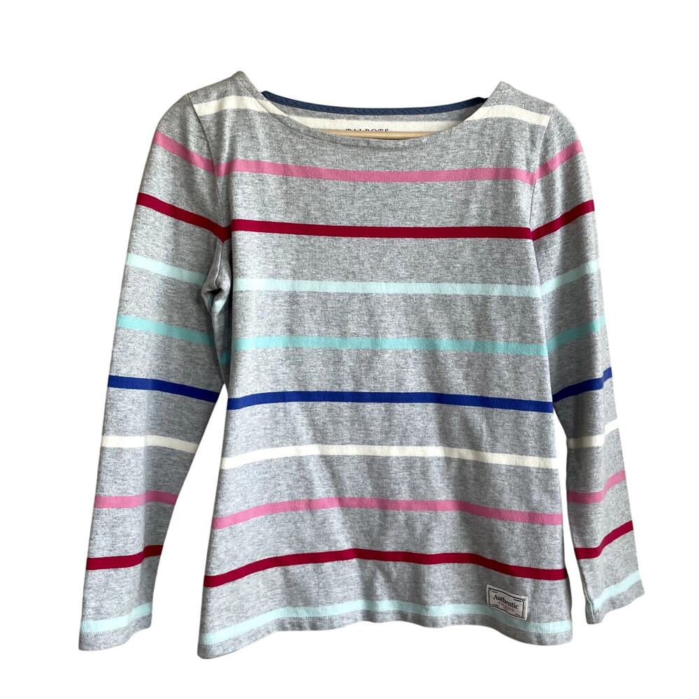 Talbots gray boat neck long sleeved top colorful stripes women's SP cotton